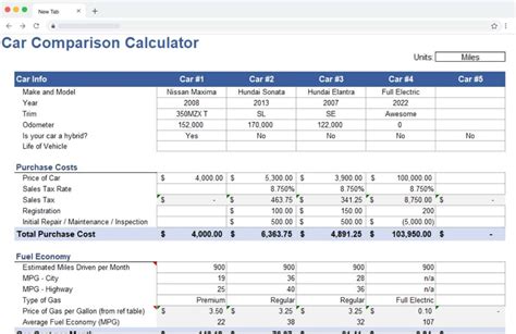 Cost Comparison Calculator 